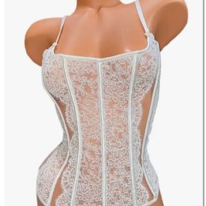 Victorias Secret Designer Collection Lace Bustier Corset Iridescent White